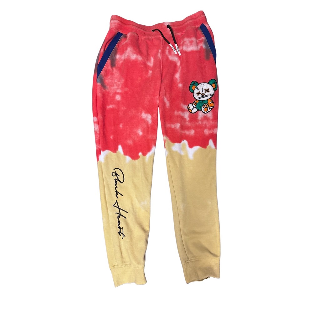 Civilized Mens‎ Red Yellow Tie Dye Teddy Bear Black Heart Jogger Sweatpants L